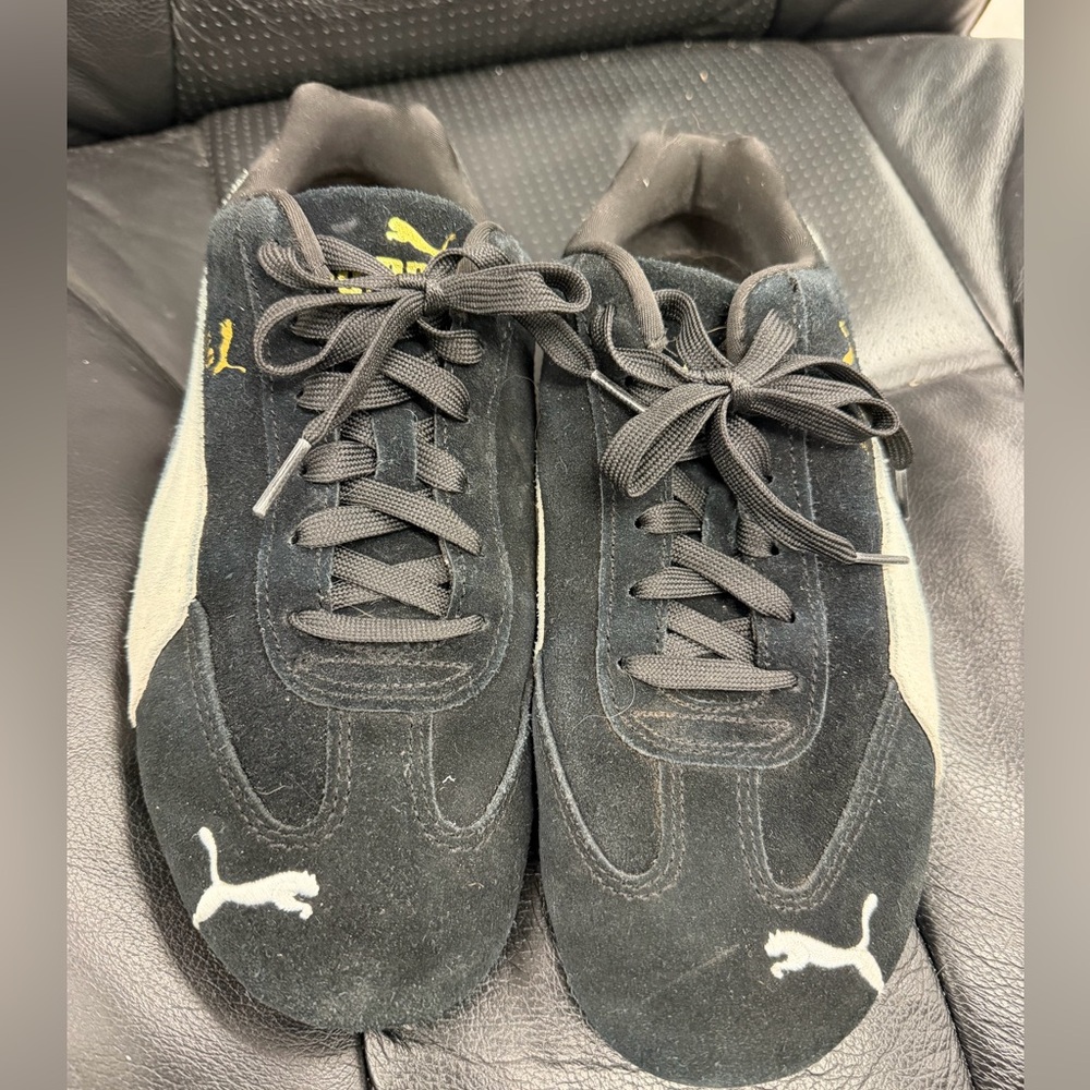 Puma Black Speedcat Suede Sneakers metallic gold logo